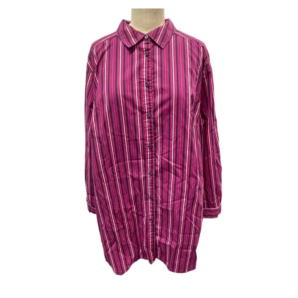 Roamans Blouse Shirt Stripe‎ Purple Pink Long Sleeve Button Front Plus Size 22W